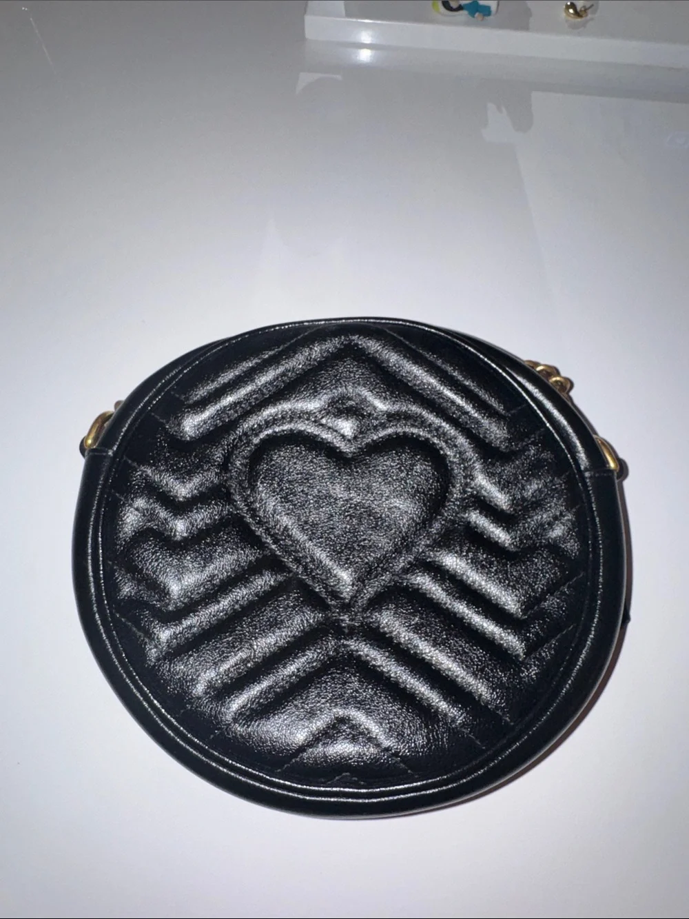 Gucci Black Round GG Marmont Chevron Crossbody Bag